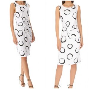 DKNY White Black‎ Contemporary Artsy Circle Modern Stretch Gathered Sheath Dress